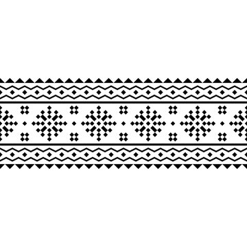 Clean, bold, and symmetrical, this black and white horizontal seamless pattern blends Aztec and Navajo influences, making it ideal for various design projects.