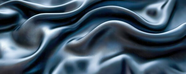 Elegant Dark Abstract Wave Pattern on Luxurious Black Gray Satin Fabric Texture, Soft Waves Blur Background, Luxurious Silk Cloth with Elegant Gray Linen Pattern