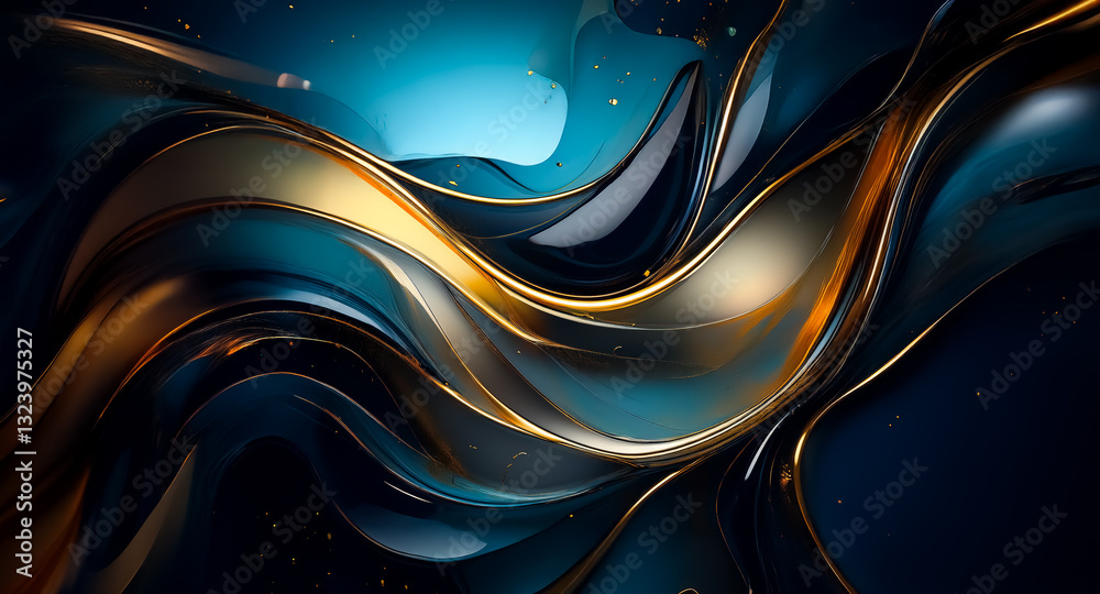 Aufkleber swirling abstract design in shades of blue, black, and gold. fluid and dynamic composition with smoo