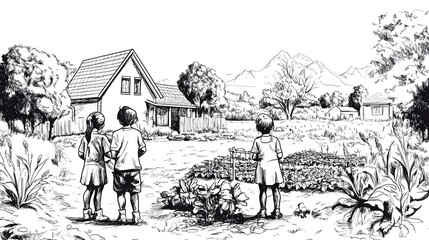 Obraz premium Charming Portrait of Children in Rural Education Emphasizing Agricultural Skills and Academic Learning for a Balanced Development