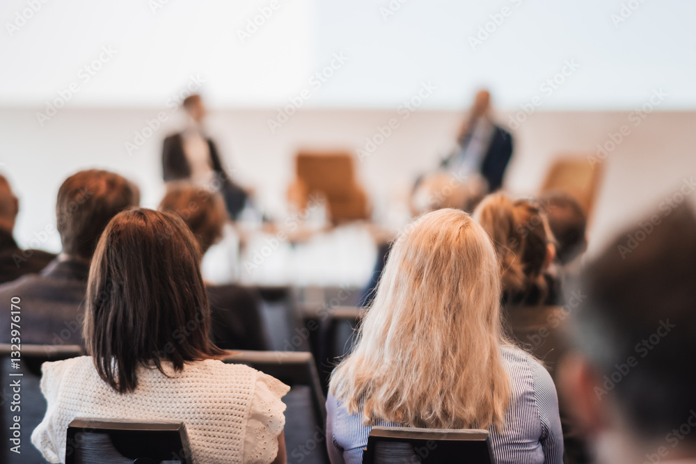 Wall mural interview and round table discussion at business convention and presentation. audience at the confer