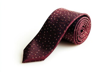 Rolled burgundy polka dot necktie isolated on Transparent Background