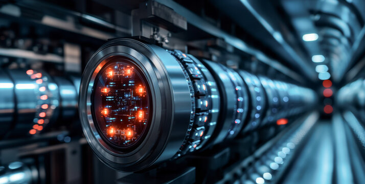 Innovative quantum computing technology showcases intricate circuits, glowing components, and advanced systems designed for data processing and optimization.