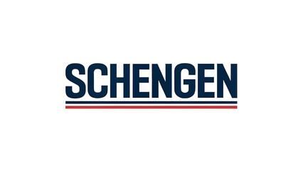 Obraz premium Minimalistic Schengen logo with bold typography on a white background, emphasizing European travel