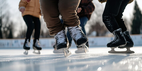 Obraz premium Ice Skaters' Legs and Skates on Ice Rink
