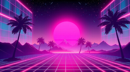 Fototapeta premium Retro 80s Synthwave Grid Background for Gaming and Tech Branding