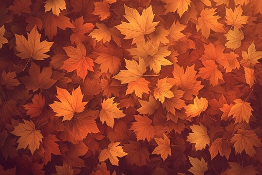 Overhead perspective of autumn forest floor blanketed with crimson and amber maple leaves, ultra-sharp 8K resolution for nature-themed website headers or fall festival promotional posters.