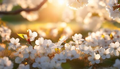 太陽光に照らされたはかない白い桜