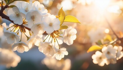 太陽光に照らされた白い桜