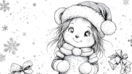 A Hyper Realistic Clipart of a Fluffy Girl Teddy Bear Dressed for Christmas Joy in a Winter Wonderland Setting