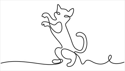 Cat Continuous One Line Drawing Illustration. New minimalist design minimalism animal pet of cat illustration. Cat sitting with curled tail. Cat sitting with curled tail.Hand drawn vector art.
