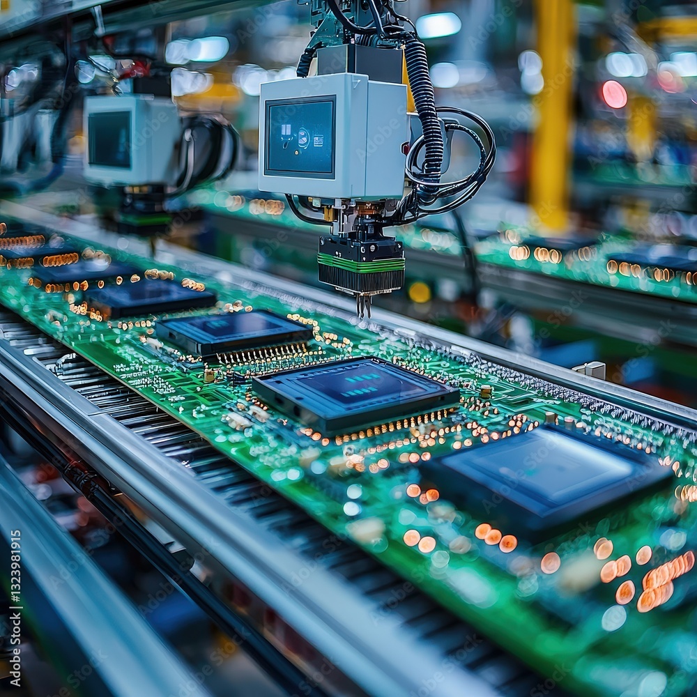 Poster close-up of a computer processor being assembled with careful attention to detail and precision