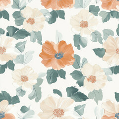 Aesthetic flower illustration with a seamless design, featuring vibrant colors and intricate details. Perfect for textile prints, wallpapers, and digital backgrounds.