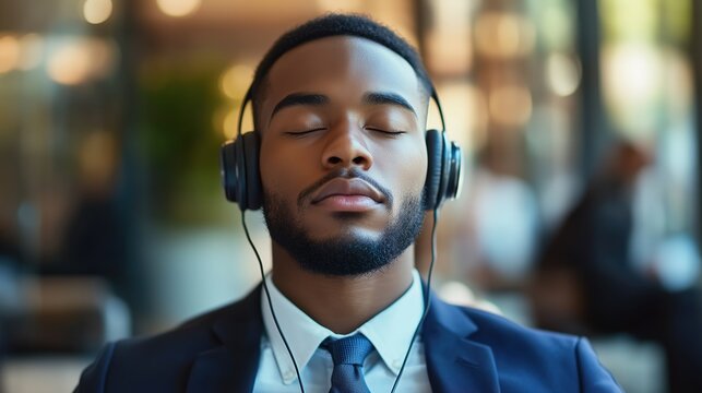 Calm Businessman Listening to Music