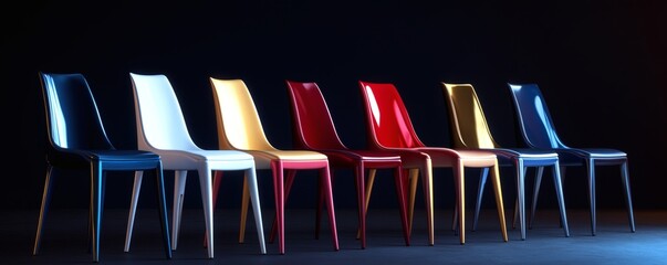 Array of modern chairs displays a variety of vibrant colors