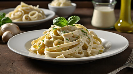 Plate of Fettuccini Alfredo with Garnish