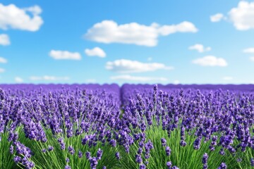 Naklejka premium Lavender fields under a clear blue sky create a serene landscape during summer