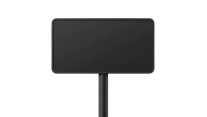  Black blank billboard sign on a pole, isolated mockup template with a transparent background