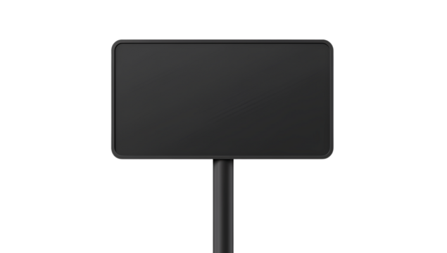  Black blank billboard sign on a pole, isolated mockup template with a transparent background