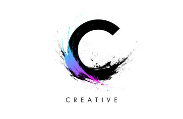 Splash Letter C logo design. Letter C paint watercolor splash icon vector