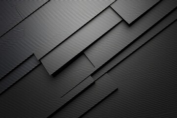 Abstract dark background with carbon fiber texture and geometric shapes in sharp symmetrical composition, featuring high-contrast black and dark gray gradient. Modern minimalist design for tech brandi
