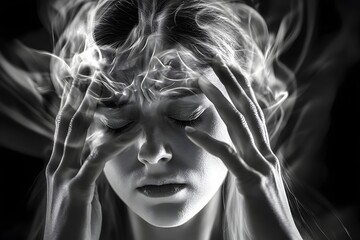 a woman is experiencing the symptoms of stress, mental health