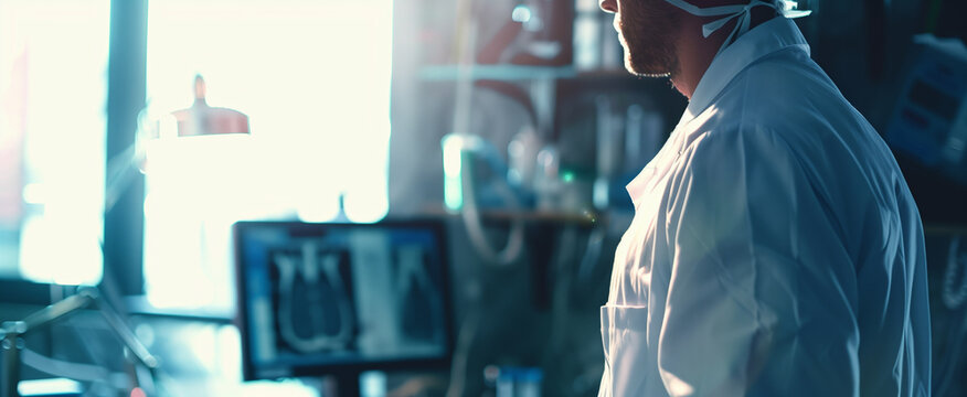 Doctor scientist is looking at monitors in a lab