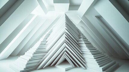 Obraz premium A striking three-dimensional pyramid structure built entirely from stacked paper cut-outs