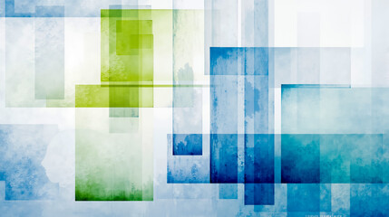A blue and green abstract background with squares and a person's head