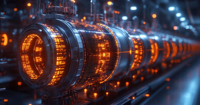 Advanced quantum computing systems showcase glowing qubits and intricate connections inside a sleek, high-tech facility focused on data optimization and algorithm processing.