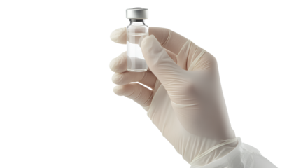 Hand in a medical glove holding a mirror for a dentist, isolated on a transparent background in PNG file format