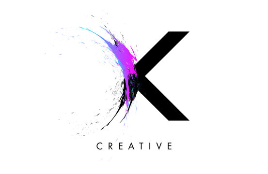 Splash Letter K logo design. Letter K paint watercolor splash icon vector