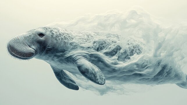 Abstract Manatee in Blue Water