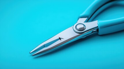 A pair of gleaming pliers, their intricate design and functionality highlighted against a vibrant turquoise backdrop, exude a sense of precision and reliability.