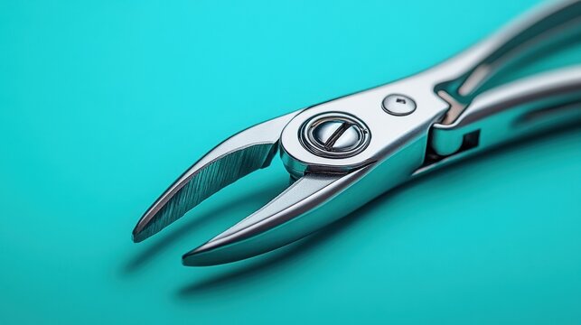 A pair of gleaming pliers, their intricate design and functionality highlighted against a vibrant turquoise backdrop, exude a sense of precision and reliability.