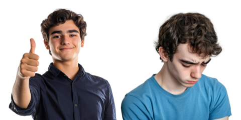 one happy teenager and the other one is sad, depression, transparency