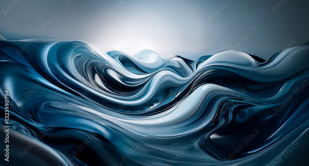 Leinwandbilder abstract smooth waves in shades of blue and white create a fluid, textured background with light fro