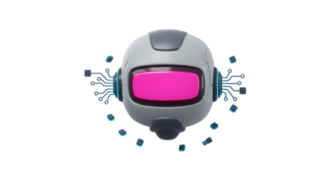 Futuristic artificial intelligence concept with robotic head and microchips
