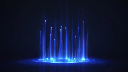Abstract futuristic light display.  Circular energy beams ascend