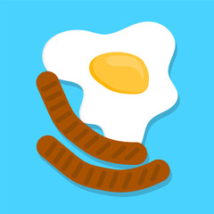 Fried egg icon. Breakfast sausage symbol. Tasty meal illustration. Vector food image.