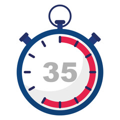 Stopwatch countdown icon. Number thirty five. Timer measurement tool. Accurate clock symbol.