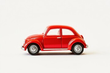 Red Classic Toy Car Side View isolated on Transparent Background