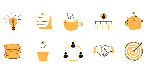 Business Financial Investing Doodle Illustration Set