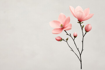 Obraz premium A high-definition digital illustration capturing the tender emergence of a blush-pink magnolia bud