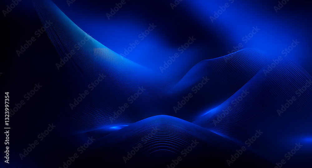 Leinwandbilder dark blue abstract background with glowing wavy lines creates a mysterious and futuristic scene sugg