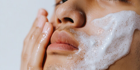 Close-up of Face with Cleansing Foam
