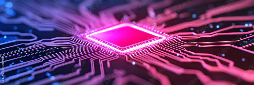 Poster Abstract digital art of elegant circuit lines converging into a luminous core, symbolizing the