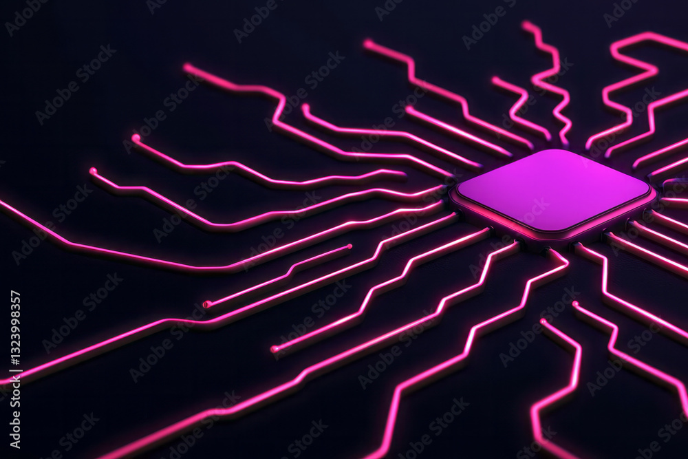 Poster Minimalist design showcasing a network of delicate, luminescent circuits radiating outwards, with