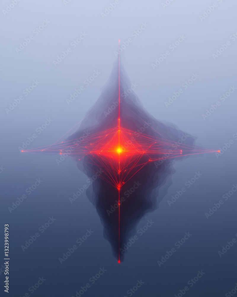 Poster a poetic digital rendering showcasing a glowing, vibrant neural network formed by neon-illuminated
