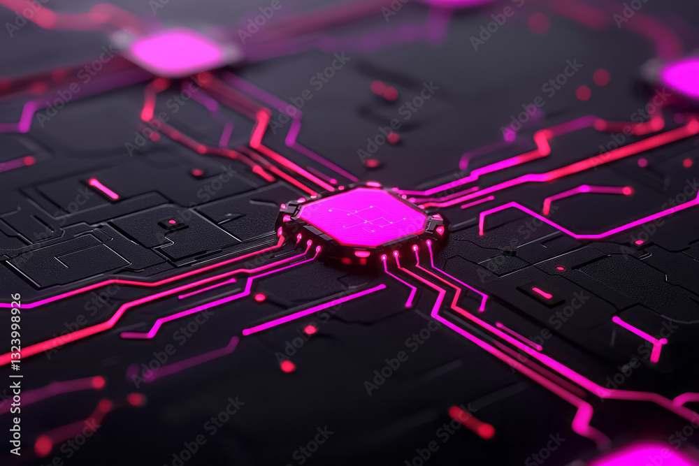 Poster A sleek digital composition showcasing vibrant glowing circuitry patterns dynamically